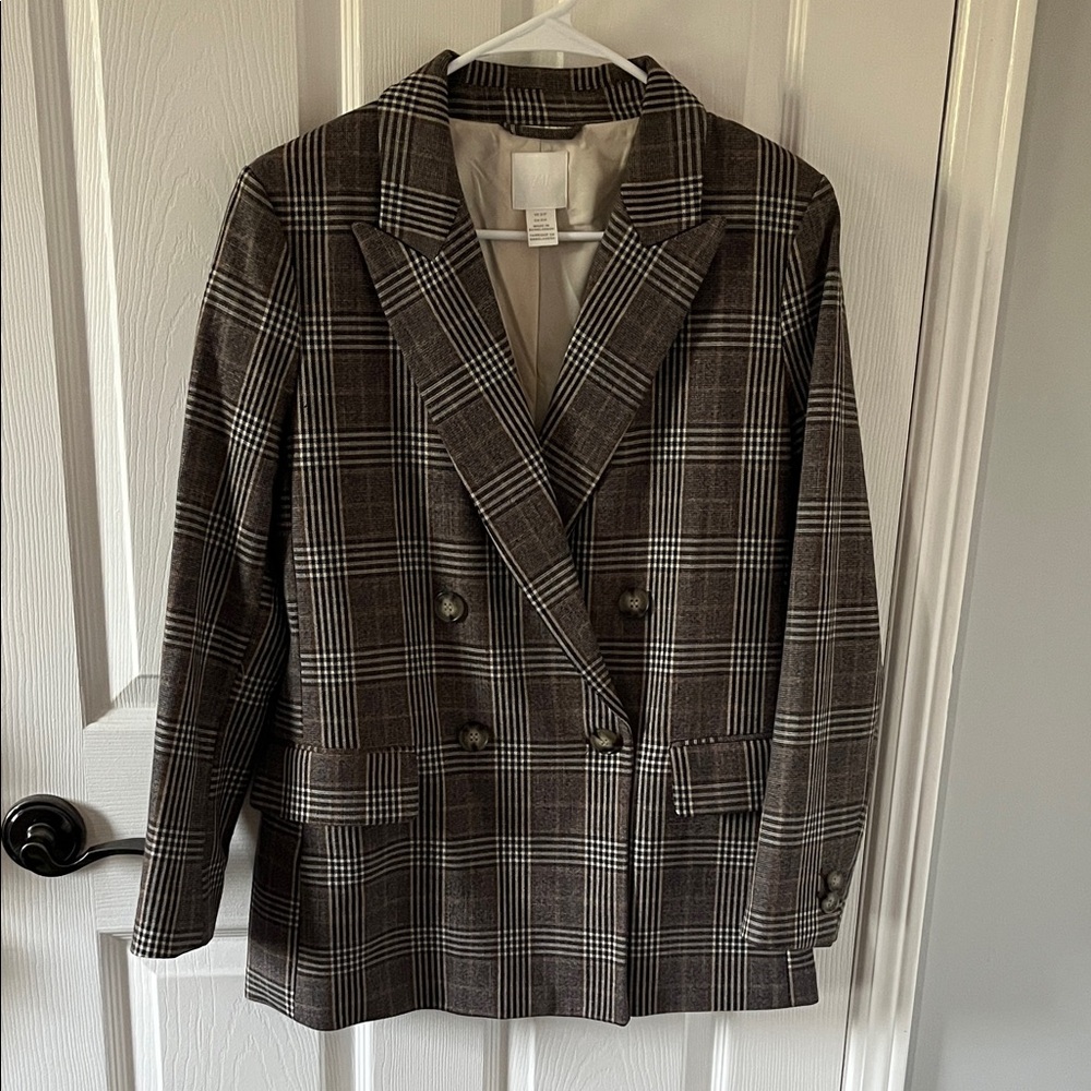 h&M Plaid Double-Breasted Blazer
